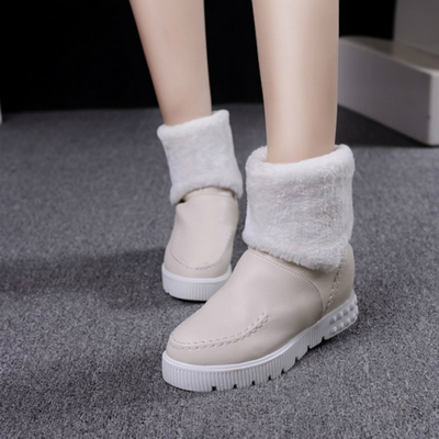韩版雪地靴2015冬款潮学院风中跟内增高短靴子纯色及裸靴大码女鞋