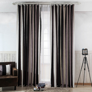 高档雪尼尔窗帘成品遮光布料现代简约风格涤棉条纹卧室客厅北欧式