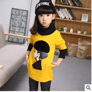 韩版女童秋装长袖T恤纯棉中大童装2015秋季新款儿童半高领打底衫