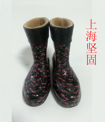 正品上海坚固韩版女雨鞋短筒马丁鞋新款雨靴防滑耐磨皮口保暖女靴