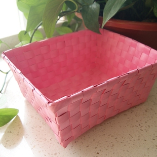 塑料长方形编织收纳筐浴室篮化妆品零食办公桌面整理储物盒 包邮