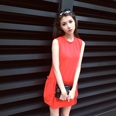 Kiman Closet 显白橘红色 背心宽松连衣裙 可爱减龄 侧面双口袋1
