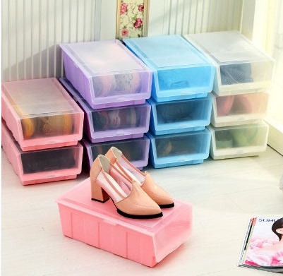彩色注塑特厚鞋子收纳盒 组合翻盖鞋盒