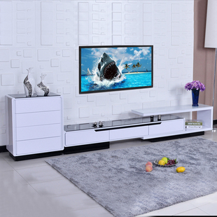 简约现代小户型黑白伸缩烤漆组合电视柜钢化玻璃电视机柜地柜包邮