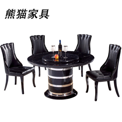 大理石圆形餐桌椅圆台欧式6人1.2黑白1.5米10韩式带转盘饭桌圆桌