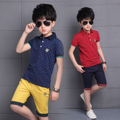 2016夏季新款男童休闲短袖套装中大童印花点点时尚两件套韩版特价