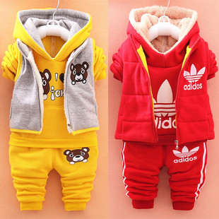 男童秋冬装2-3-4岁男宝宝衣服加绒加厚0-1岁婴儿冬季衣服儿童套装