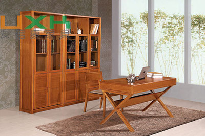 现代中式地中海全实木书房书柜组合书桌写字台定制书房展柜北京