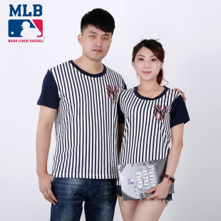 MLB美职棒2015女式运动休闲条纹NY洋基男款短袖T恤情侣装
