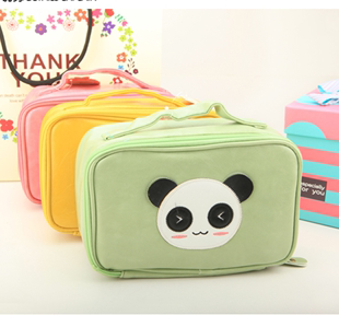包邮新款韩国可爱化妆包卡通熊猫时尚潮流旅行箱型萌系收纳手提包