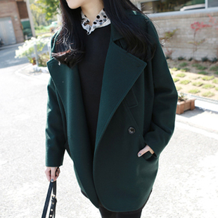 2015春装新款韩版女装茧型呢子大衣中长款毛呢外套双排扣个性女潮