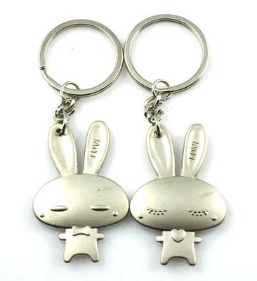 韩版饰品银色合金情侣男女可爱小兔子钥匙扣钥匙圈可刻字激光logo