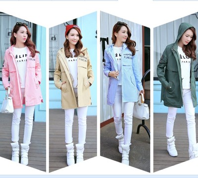 青少年女装2016秋装新品韩版少女高中生大学生中长款连帽风衣外套