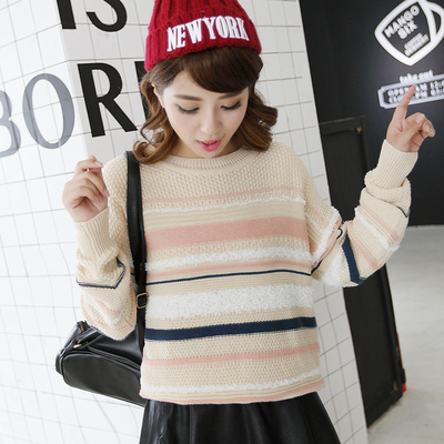2015秋冬季新款韩版学生女装毛衣外套长袖圆领宽松套头打底针织衫