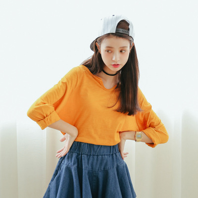 2015新款韩版简约大方女上装T恤圆领宽松打底衫