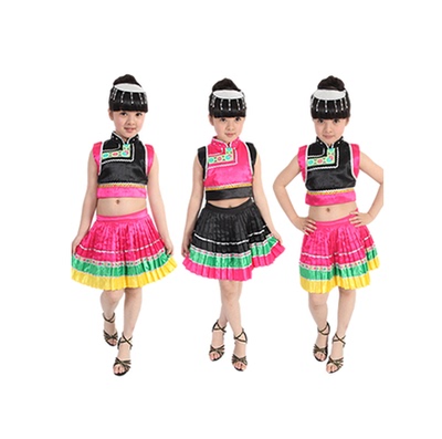 儿童演出服装女童民族舞蹈服 幼儿少数民族服装云南苗族彝族服饰