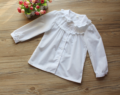 春秋装新款女童宝宝白色娃娃领长袖儿童梭织衬衫 白衬衣 童装上衣