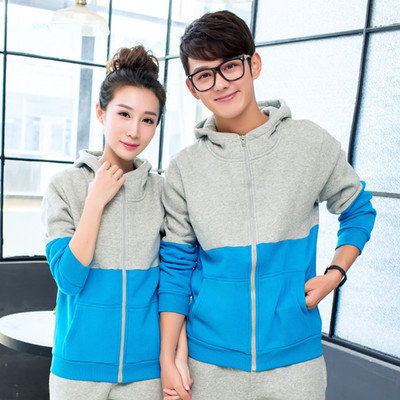 2015新款韩版情侣装秋装加绒加厚大码学生班服运动男女卫衣外套