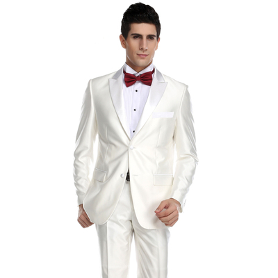 品牌西装两扣高档韩版修身男士白色西服套装主持新郎结婚礼服男装
