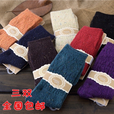 秋冬新款粗线堆堆袜韩国复古民族风森系女袜中筒棉袜日系保暖厚款
