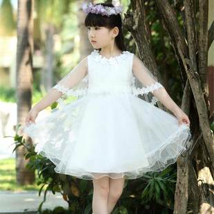 童装女童2015夏款公主裙新装中大童圆领白色蕾丝蓬蓬裙短袖连衣裙