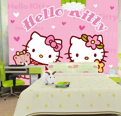 Hello Kitty男女孩卧室电视背景墙纸壁画无缝客厅无纺布壁纸墙布