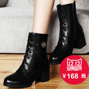 韩版新款手工秋冬季马丁靴短靴女粗跟英伦短筒女靴子潮加绒女鞋子