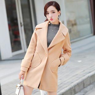 2016秋冬新款韩版宽松茧型中长款加厚气质羊毛呢子大衣外套女