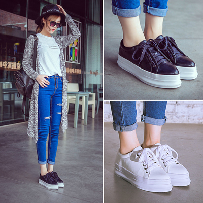 2015年秋季新款欧美风时尚韩版系带黑白两色乐福鞋休闲女鞋