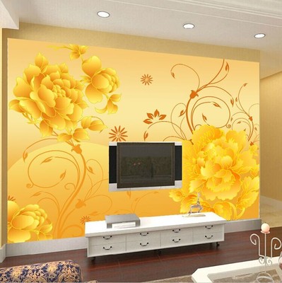 大型壁画电视背景墙墙纸壁纸定做金牡丹沙发卧室墙纸壁纸自粘画