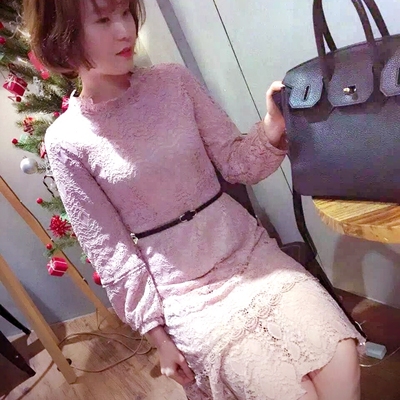2016新款纯色包臀蕾丝长裙韩版修身连衣裙潮