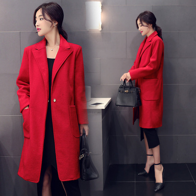 2015冬装新款韩版修身气质中长款羊毛呢外套呢子大衣外套女