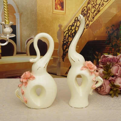 陶瓷大象摆件一对象装饰如意招财象工艺品家居客厅装饰品结婚礼物