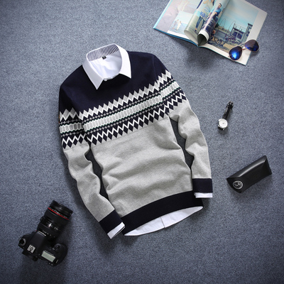 男装秋冬季韩版男士毛衣圆领修身套头青少年长袖针织衫男打底线衫