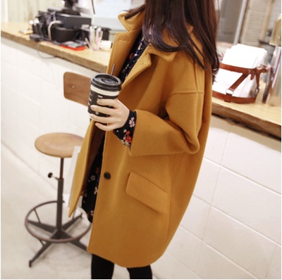 2015冬装新款韩版显瘦中长款特大码女胖mm毛呢外套女茧型呢子大衣