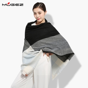 MUGEZ(木各子)女士秋冬格子披肩围巾两用加厚 超大保暖方巾礼盒装