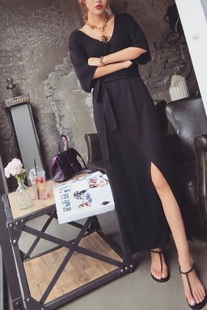 韩国欧时力代购公司Ocnltiy 秋装新款修身显瘦气质淑女连衣裙长裙