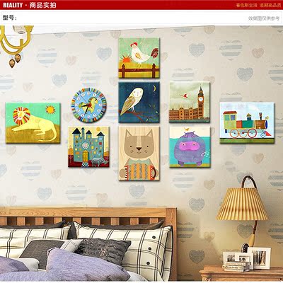 现代简约卡通卧室儿童房装饰画 幼儿园无框画 动物插画墙壁挂画