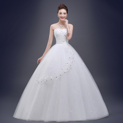 婚纱礼服2015冬韩式新娘结婚蕾丝抹胸型大码显瘦简约齐地蓬蓬裙秋