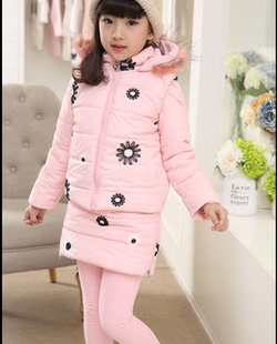 2015韩版冬新款太阳花女童长袖套装修身三件套休闲运动套装