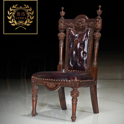 椅子美式餐椅扶手椅实木餐椅 欧式餐桌椅复古酒店椅印尼柚木椅子