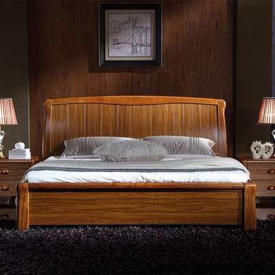 现代中式主卧式乌金木色家具床 1.5m1.8米单双人高箱大储物纯实木
