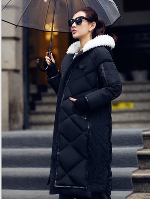 实拍2015冬季新款韩国代购加长款羽绒服棉衣女羊羔毛正品外套