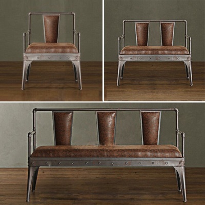 美式复古工业铁艺沙发实木咖啡厅单人铁艺沙发休闲双人三人沙发椅
