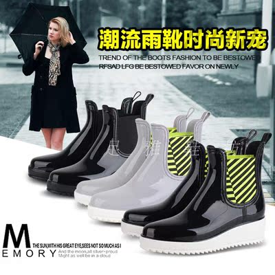 流行女鞋保暖雨鞋内增高厚底新款时尚可加绒短靴防水鞋低筒马丁靴