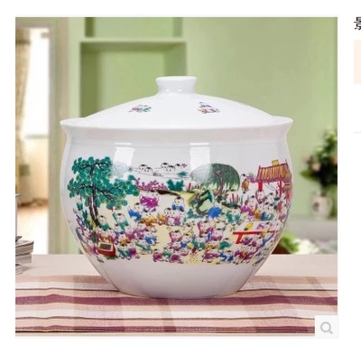 景德镇陶瓷器 带盖米缸米罐储物罐 腌菜缸茶叶罐10斤20斤百子图