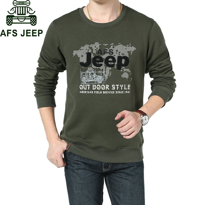 Afs Jeep/战地吉普秋冬款男士圆领长袖T恤 加绒加厚打底衫男卫衣