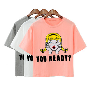 韩国2016春季新款韩版甜美糖果色卡通印花短袖t恤女士打底衫上衣