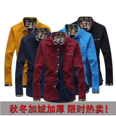 秋冬季韩版灯芯绒加绒加厚休闲时尚潮流男士修身保暖长袖衬衫