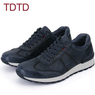 TDTD真皮休闲皮鞋男系带圆头低帮鞋英伦时尚潮流男式牛皮运动鞋子